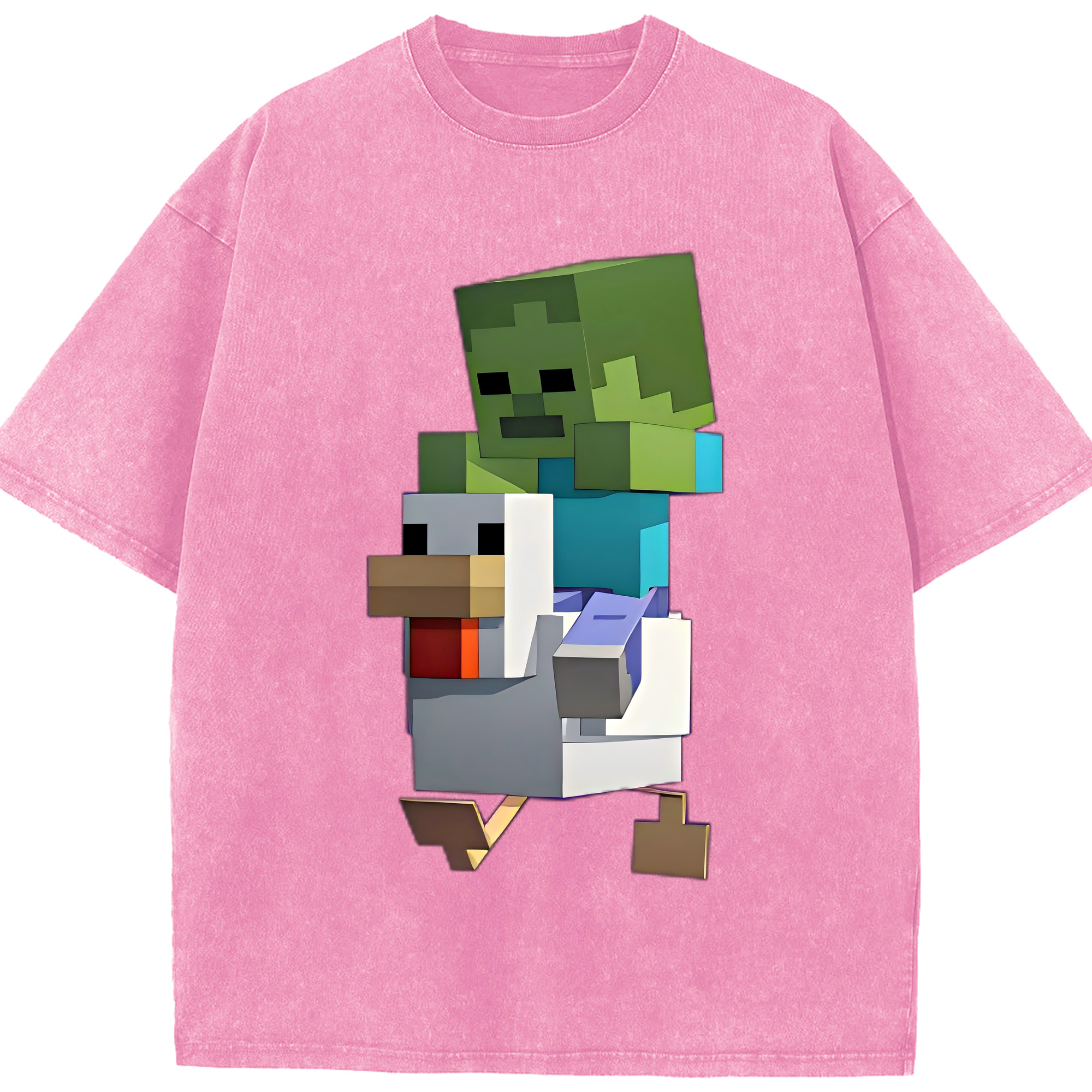 （画像用） マインクラフト ブロックの世界 Minecraft MC Block world 綿100% ヴィンテージ風 半袖Tシャツ（フロントプリント）